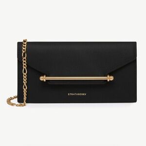 Strathberry Multrees Chain Wallet Black Leather NWT